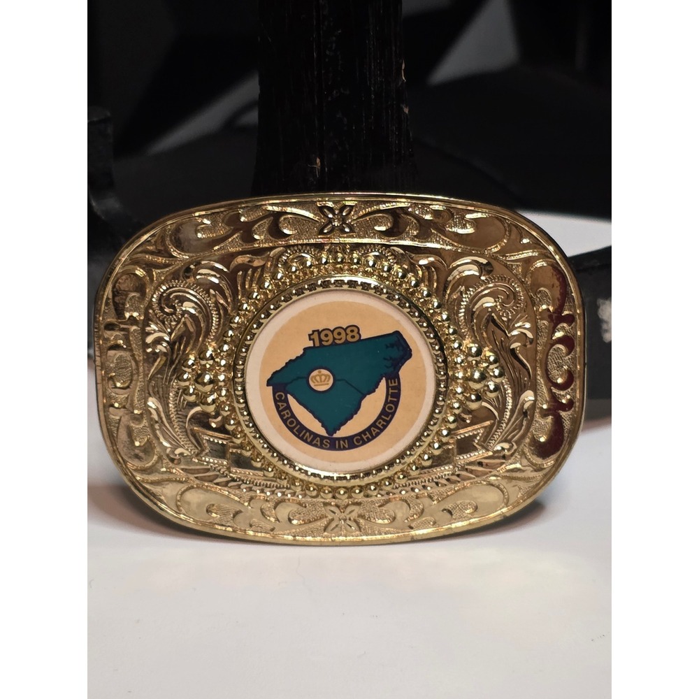 Vintage 1998 Carolinas in Charlotte Belt Buckle Gold Tone Western Made in USA